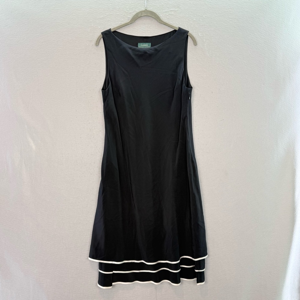 Lauren Ralph Lauren -women’s 100% silk sleeveless Tiered hem Midi black Dress 12